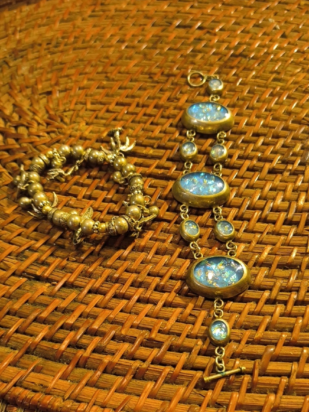 Gold-Tone Bracelet with Blue Opalescent Stones - Women Jewelry